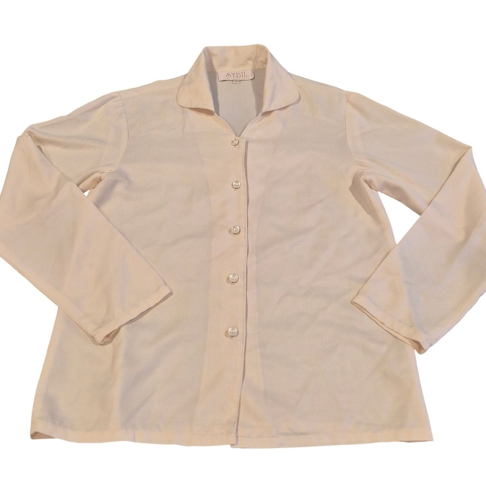 Sybil Cream Textured Jacquard Button Down Long Sleeve Blouse Top Large